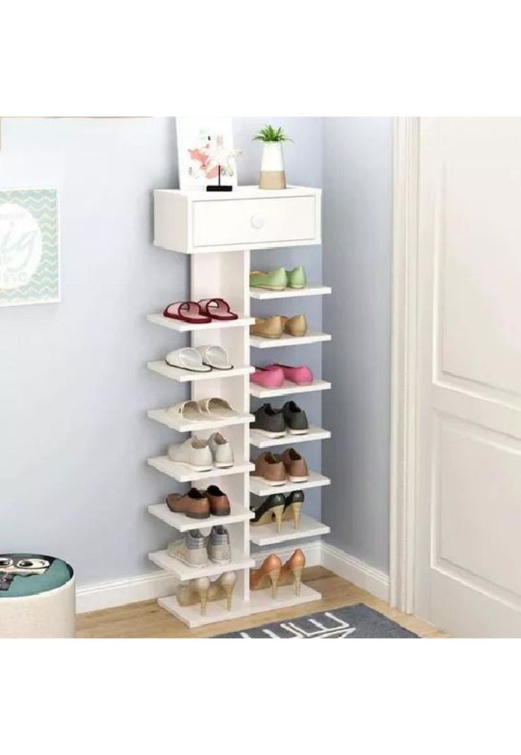 Zapatero Organizador Estante Zapatos 14 Pcs Hall Armario Blanco-4