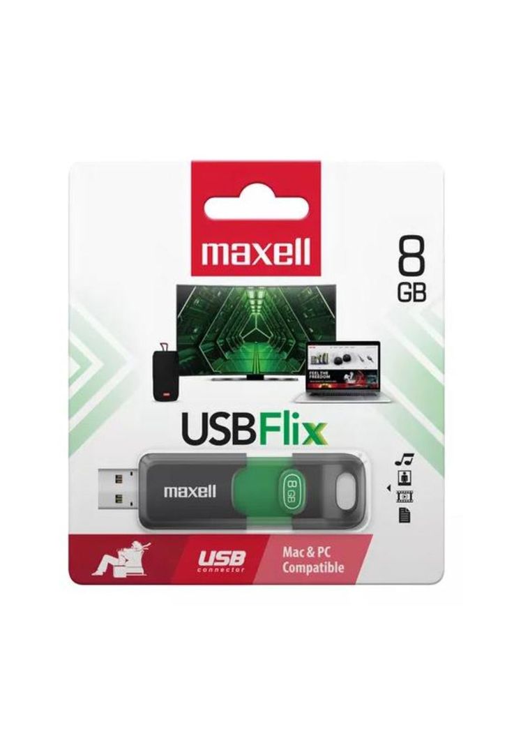 Pack de 3 Pendrives Maxell Flix 8GB 2.0, verde, diseño Flix-0