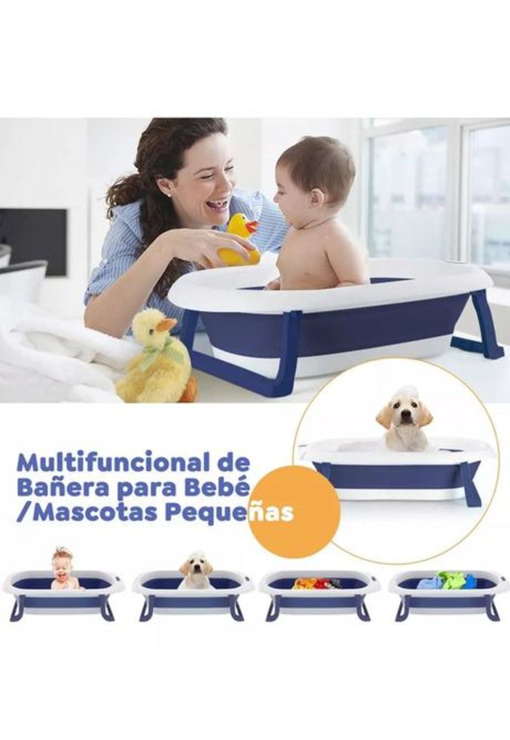 Tina bebé bañera plegable con malla reforzada, multicolor-1