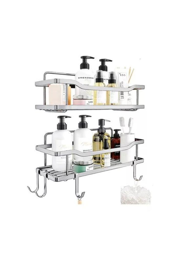 Organizador de ducha repisa baño adhesivo set 2 inoxidable blanco-0