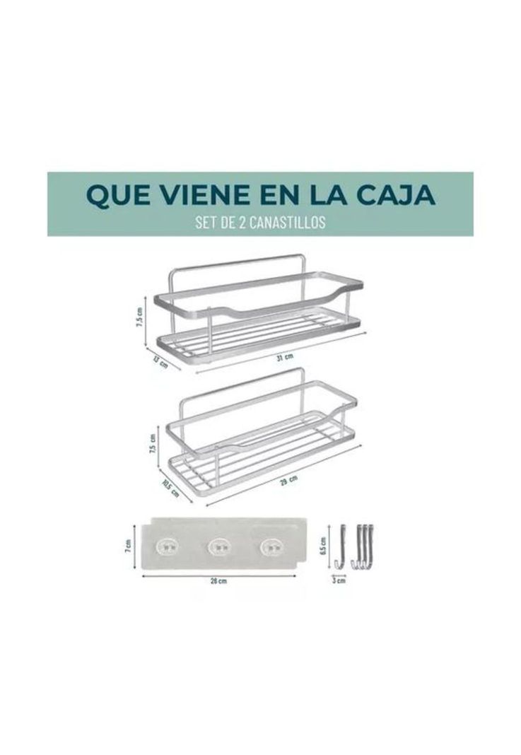 Organizador de ducha repisa baño adhesivo set 2 inoxidable blanco-1