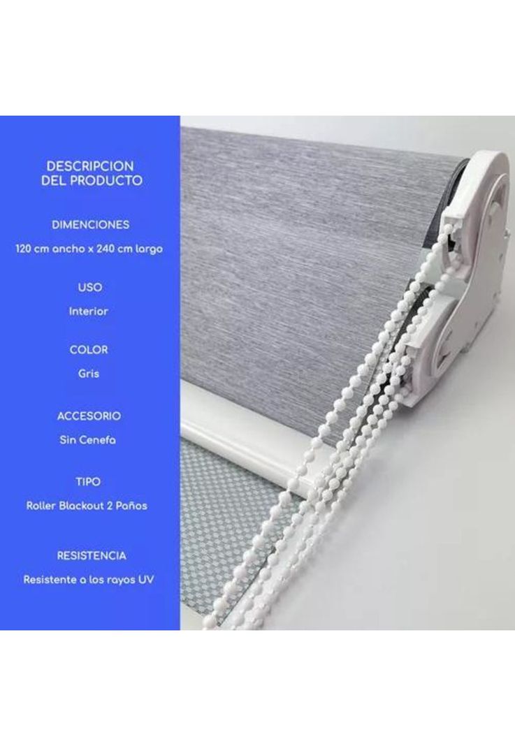 Cortina Roller Blackout 2 Paños 120x240 Doble Visillo Gris Sin Cenefa-4
