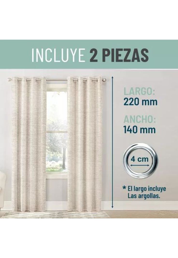 Cortina Blackout 100% 2 Paños 140x220cm Textura Lino Crudo-2