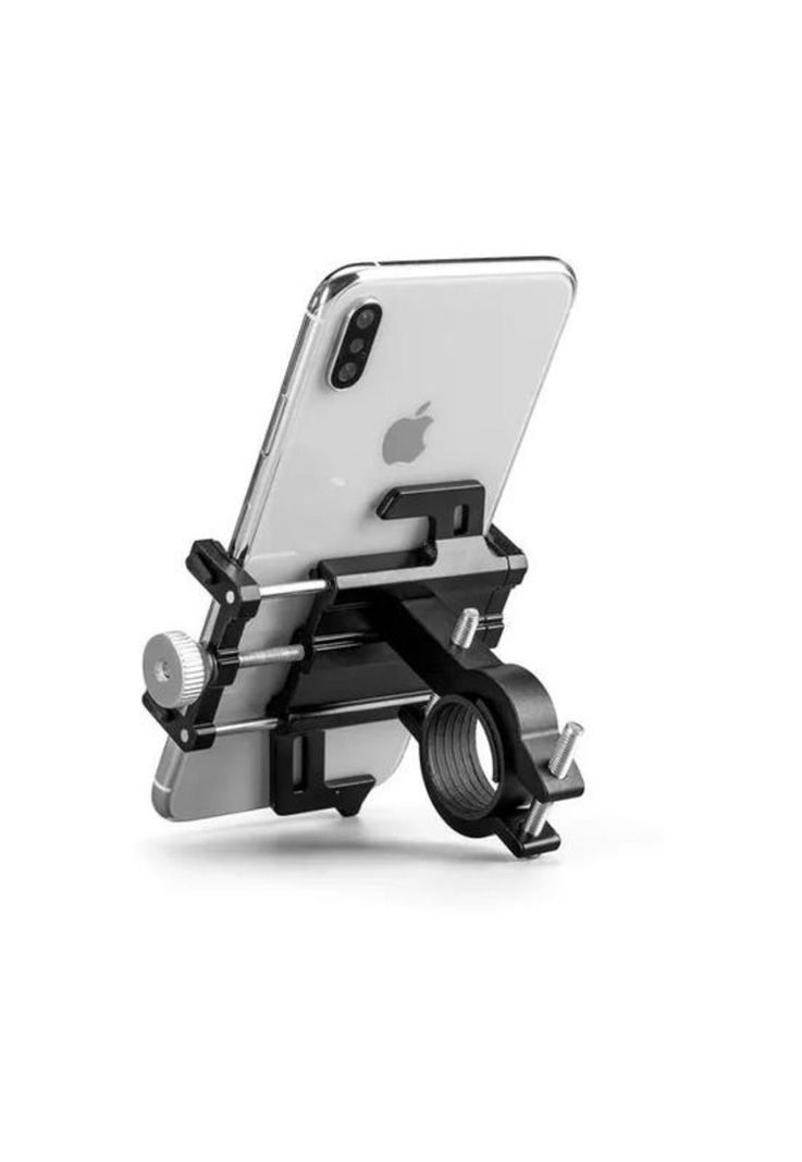 Soporte de aluminio para celular en bicicleta y moto, color negro-0