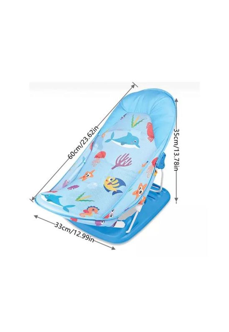 Silla de baño plegable para bebé con almohada y red flotante, celeste-1