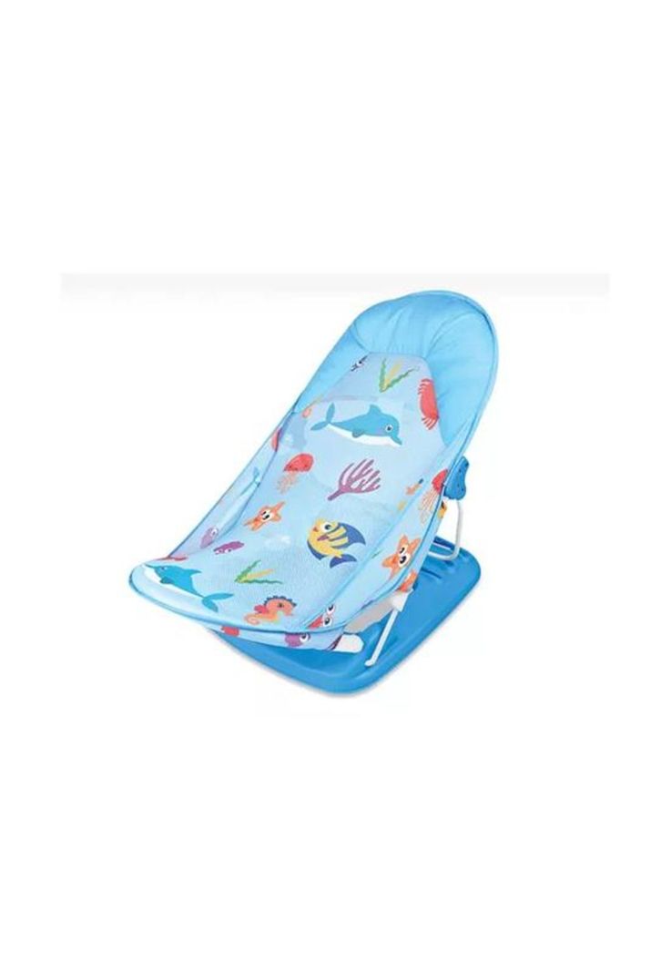 Silla de baño plegable para bebé con almohada y red flotante, celeste-4