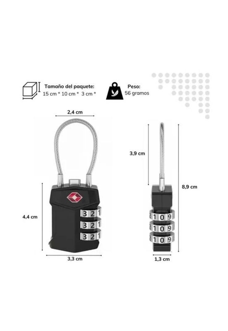 Candado de seguridad con cable de acero y clave de 3 dígi...-3