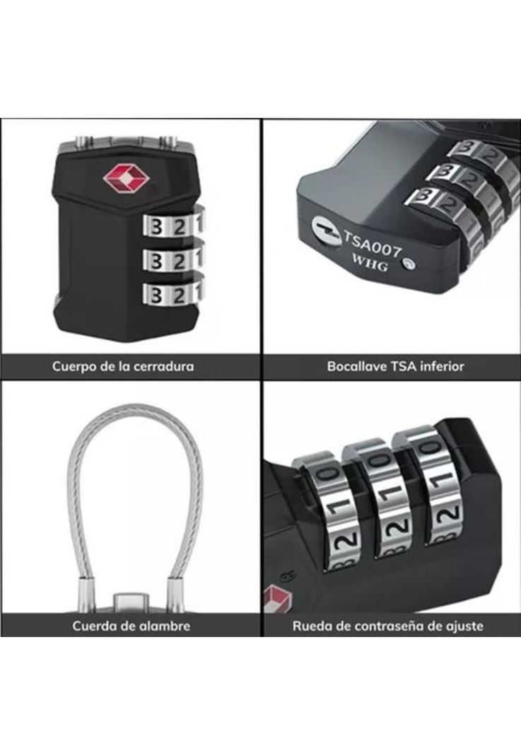 Candado de seguridad con cable de acero y clave de 3 dígi...-4