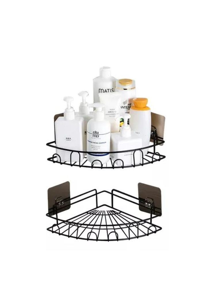Esquinero organizador ducha baño adhesivo set 2 inoxidable negro-0