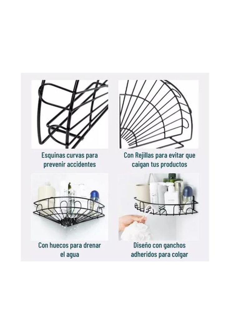 Esquinero organizador ducha baño adhesivo set 2 inoxidable negro-1