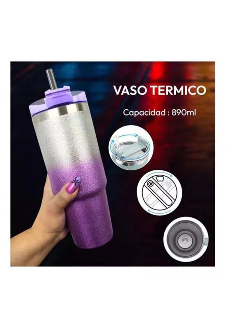 Vaso Térmico Brillantina - Acero Inoxidable, 890 ml, Frío y Calor-2
