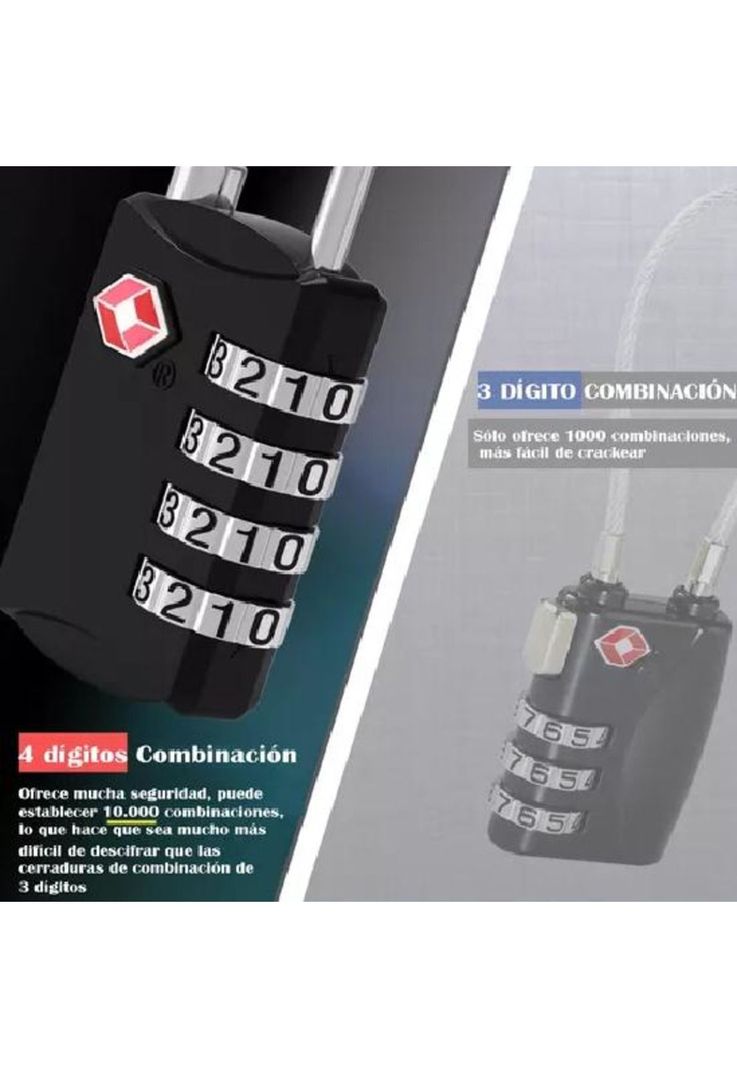 2pzs candados de combinación para equipaje color negro-4