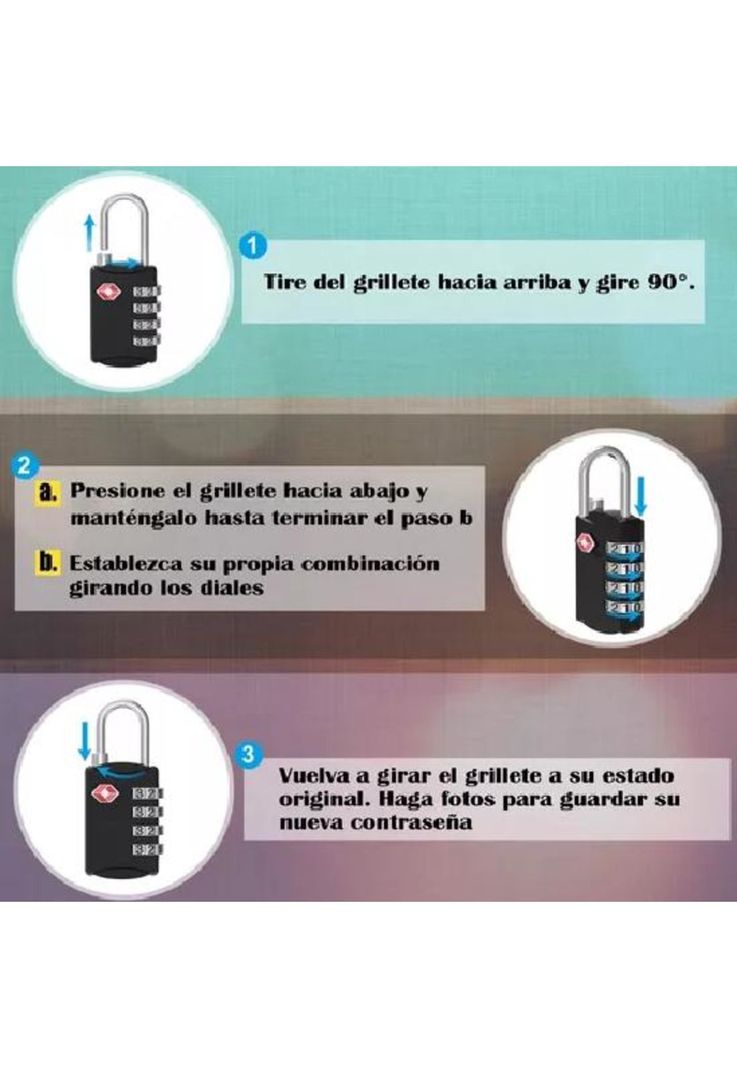 2pzs candados de combinación para equipaje color negro-5