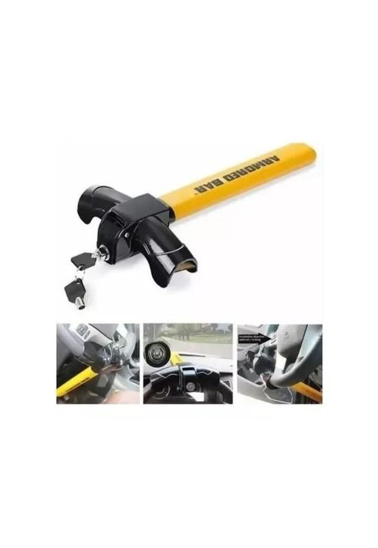 Traba volante tipo candado antirrobo, acero con llave, color amarillo-3
