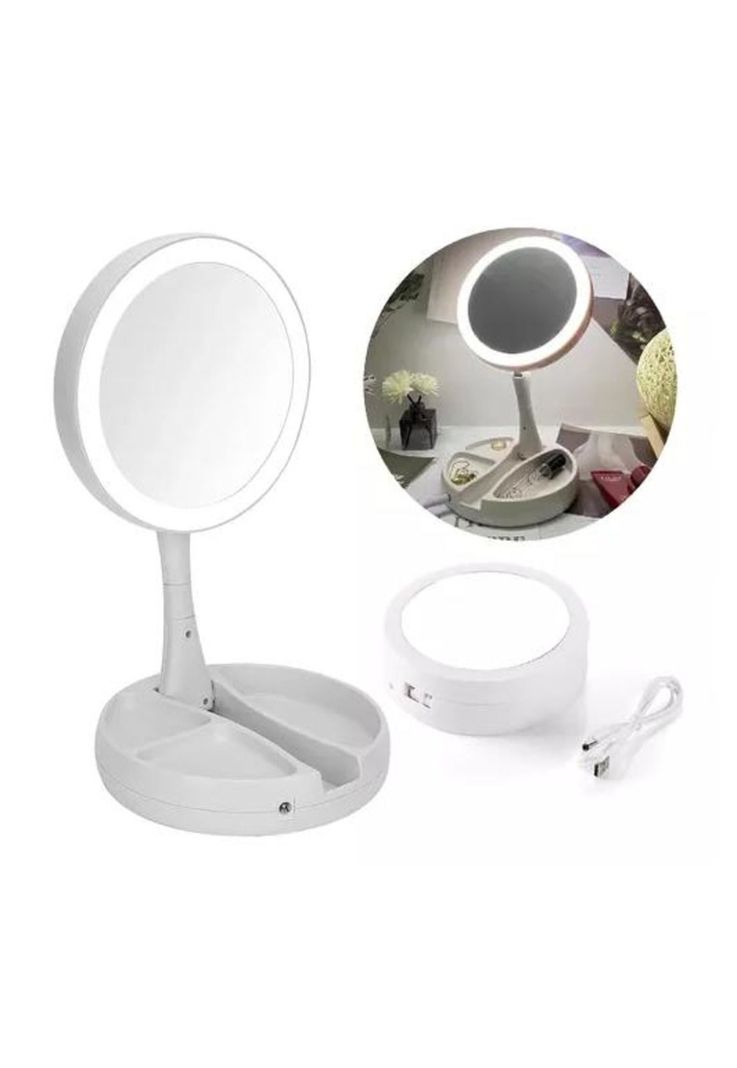 Espejo con Luz LED para Maquillaje Plegable y Aumento X10-2