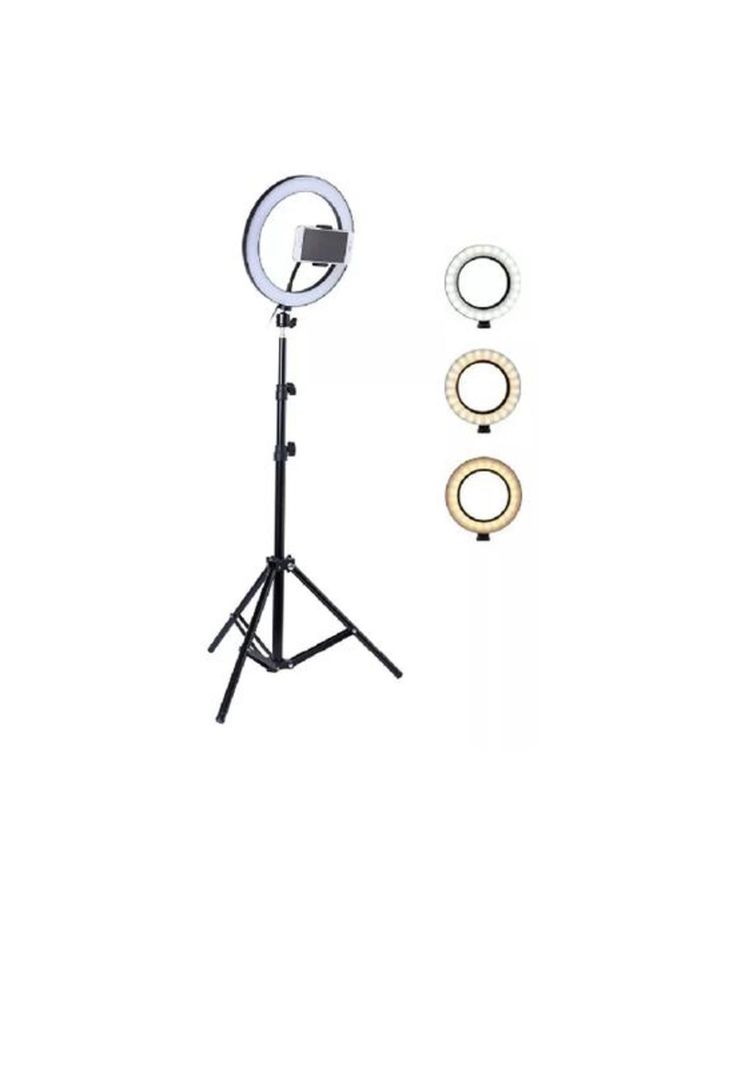 Anillo aro luz LED fotografía 26 cm + trípode ajustable, estructura negra, luz blanco frío-1