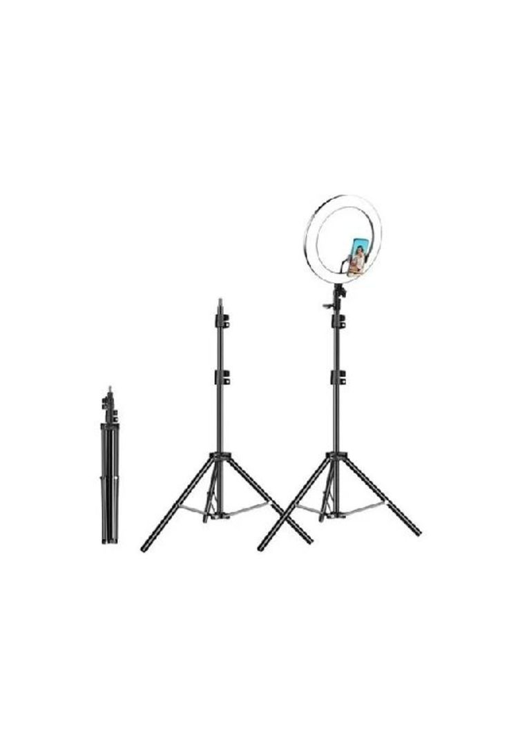 Anillo aro luz LED fotografía 26 cm + trípode ajustable, estructura negra, luz blanco frío-2