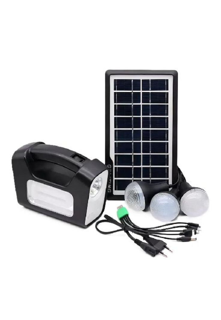 Kit lámpara de emergencia solar camping USB + 3 ampolletas, negro-1