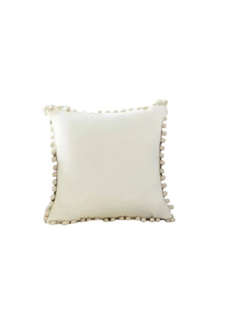Pack de 2 Fundas de Cojines Terciopelo con Pompones 45x45 cm Crema-0