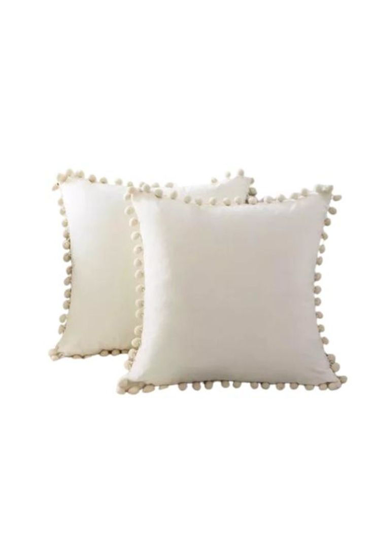 Pack de 2 Fundas de Cojines Terciopelo con Pompones 45x45 cm Crema-1