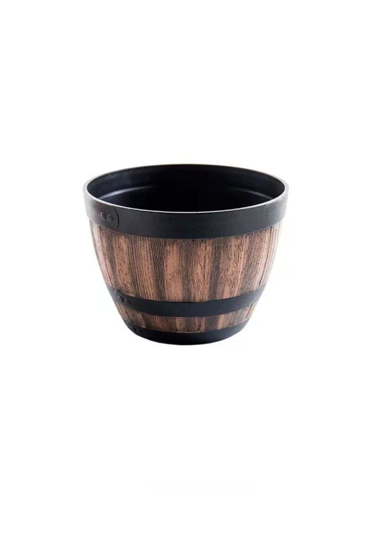 2 Maceteros Barril Simulación Madera 4L con Agujero 22.8x17cm-0