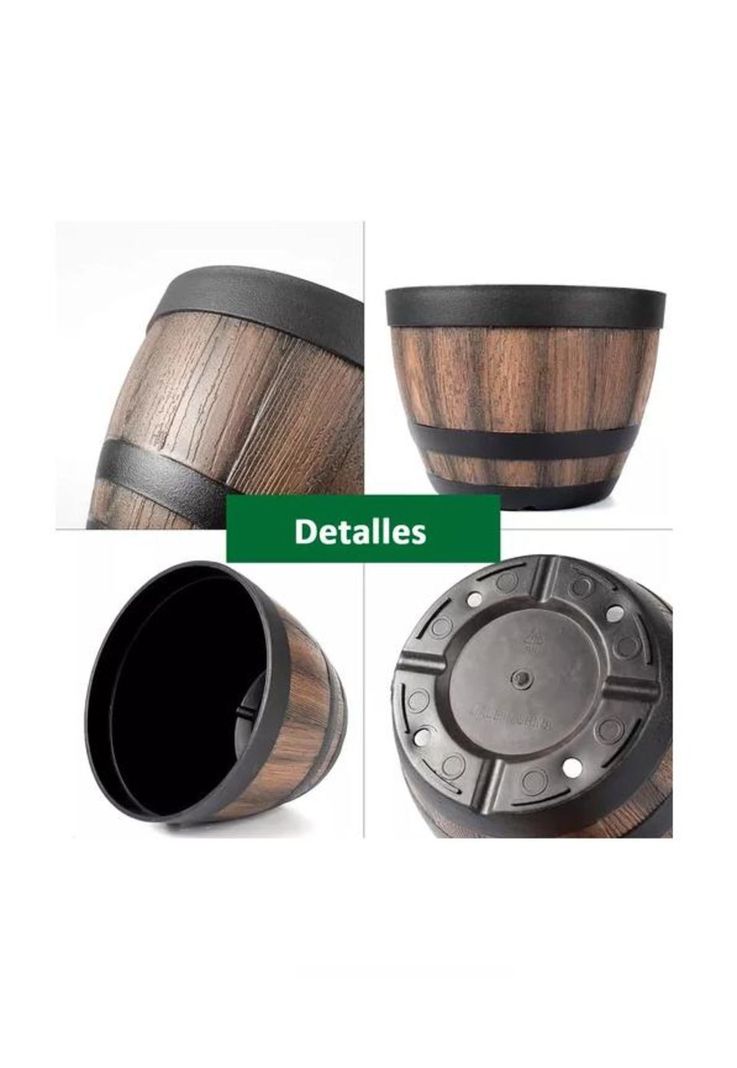 2 Maceteros Barril Simulación Madera 4L con Agujero 22.8x17cm-2