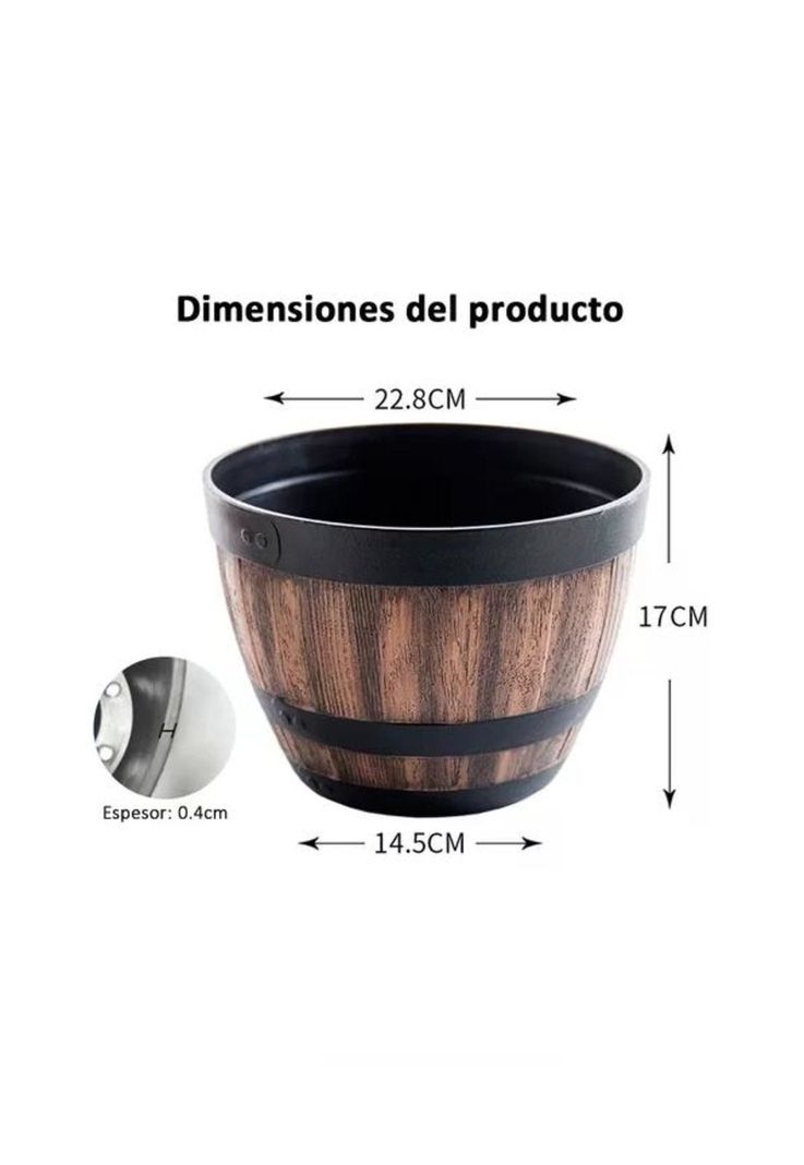 2 Maceteros Barril Simulación Madera 4L con Agujero 22.8x17cm-3