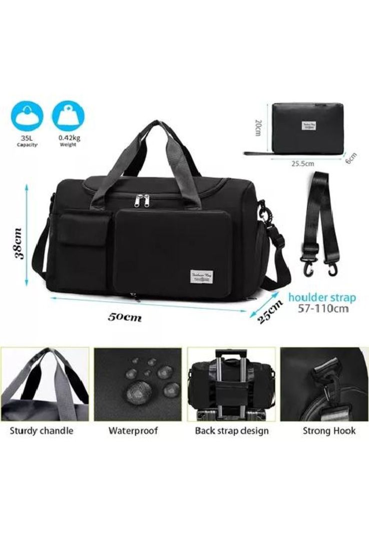 Bolso de viaje deportivo, 35 L, color negro-3
