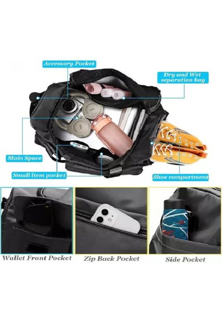 Bolso de viaje deportivo, 35 L, color negro-4