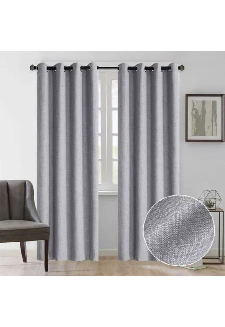 Cortina Blackout 100% 2 Paños 138x226 cm Textura Lino Gris Oscuro-0
