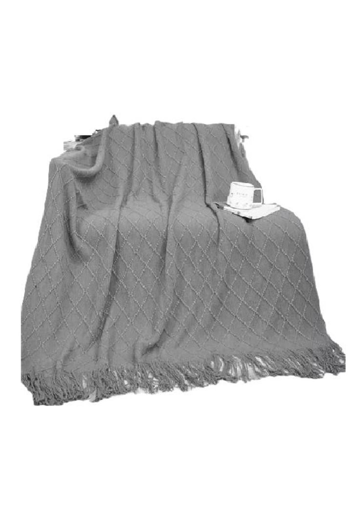 Manta decorativa tejida para sillón, piecera o cama color gris-0