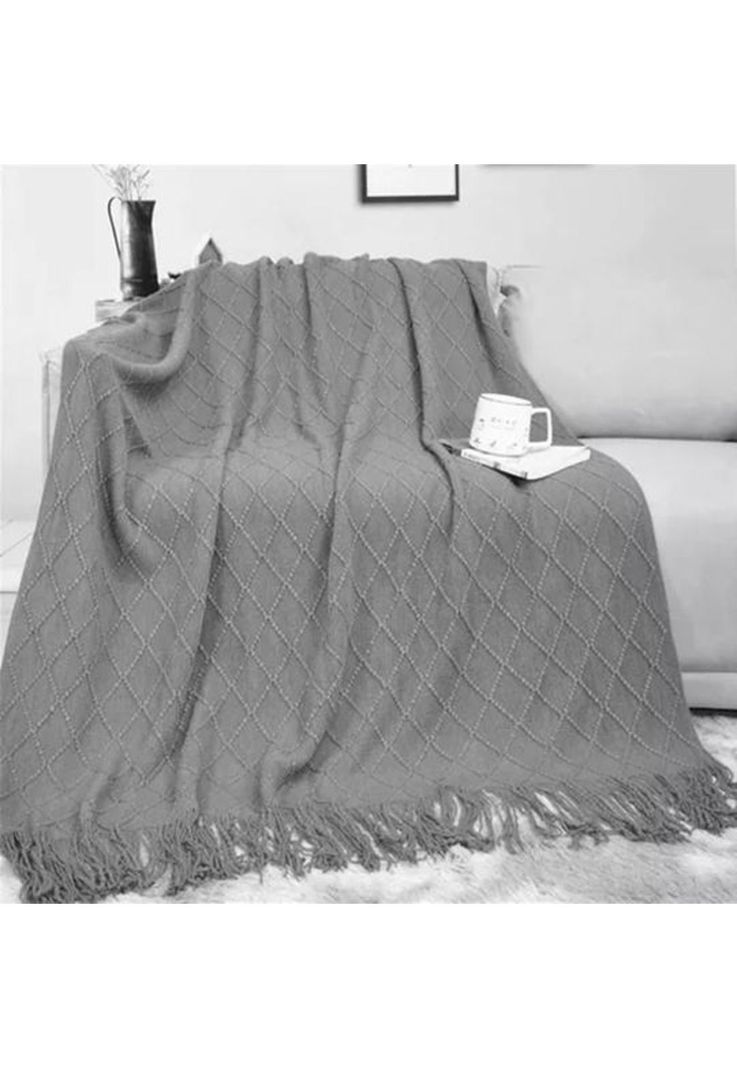 Manta decorativa tejida para sillón, piecera o cama color gris-1