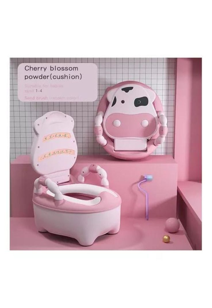 Pelela Bacinica Baño Infantil - Para Niños, Vaquita, Color Rosa, con Cojín-1
