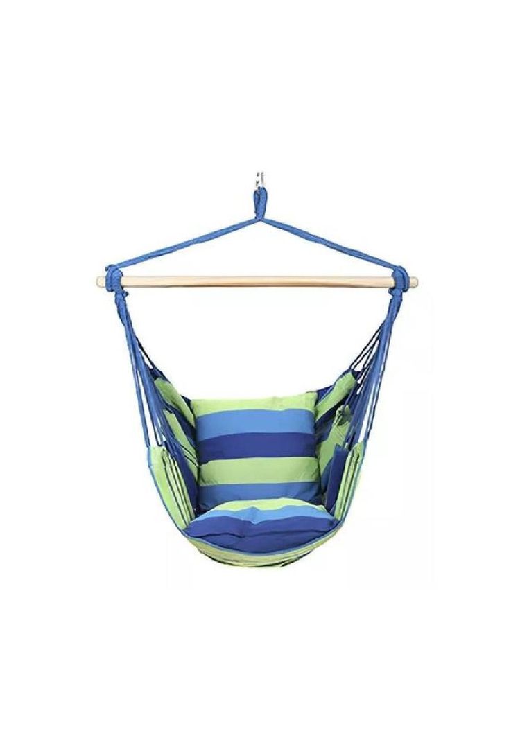 Columpio colgante azul y verde con dos almohadas para jardín-0