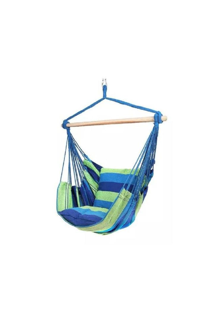 Columpio colgante azul y verde con dos almohadas para jardín-1