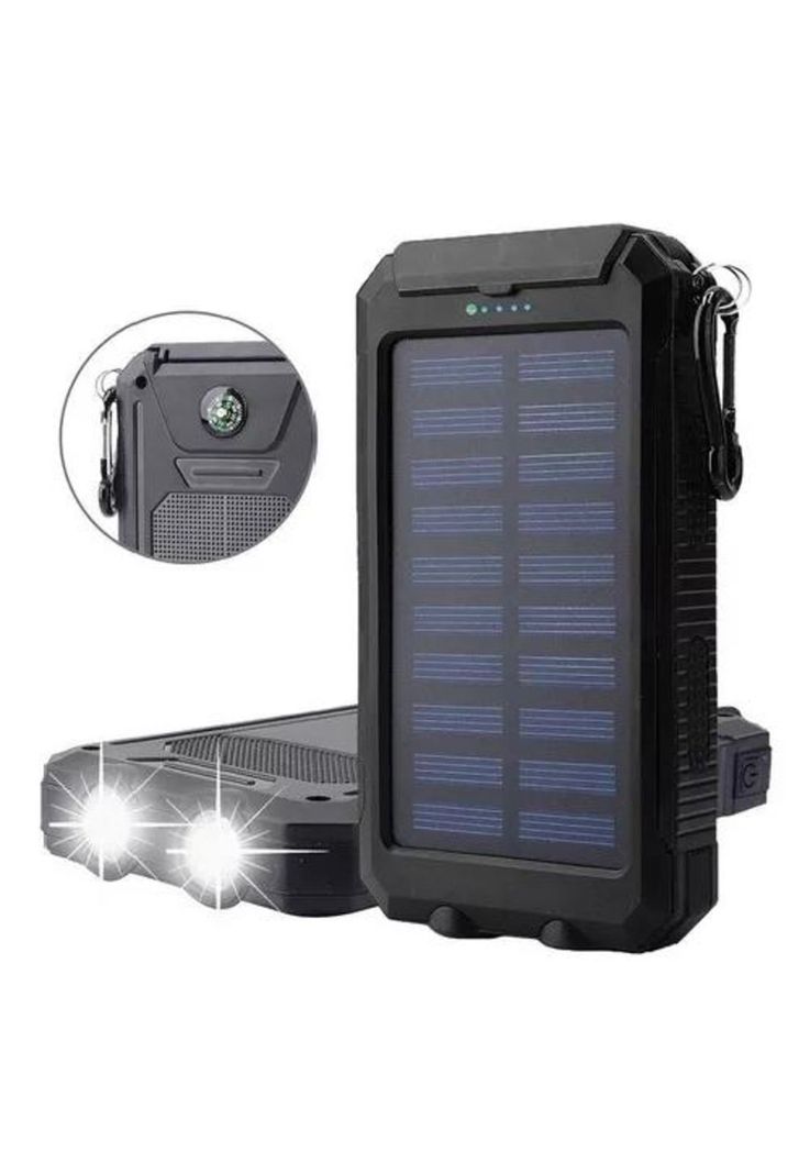 Solar power bank 12,000 mAh, cargador solar portátil dual, color negro-0