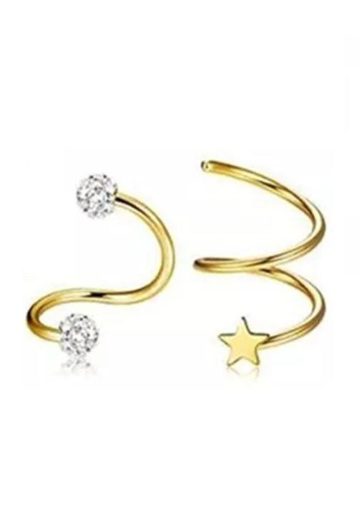Piercing y aretes para oreja y cartílago, 17 piezas, color dorado-1