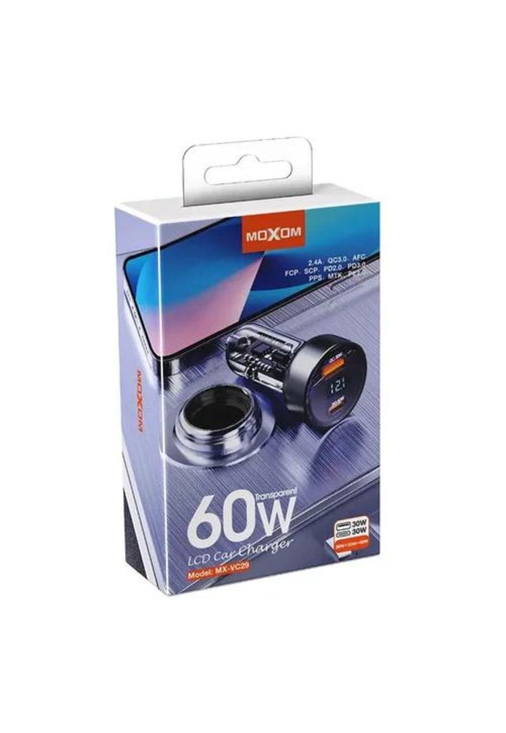 Cargador auto rápido Mx-VC29 LCD USB 30W tipo C 30W 9V 12V azul-1