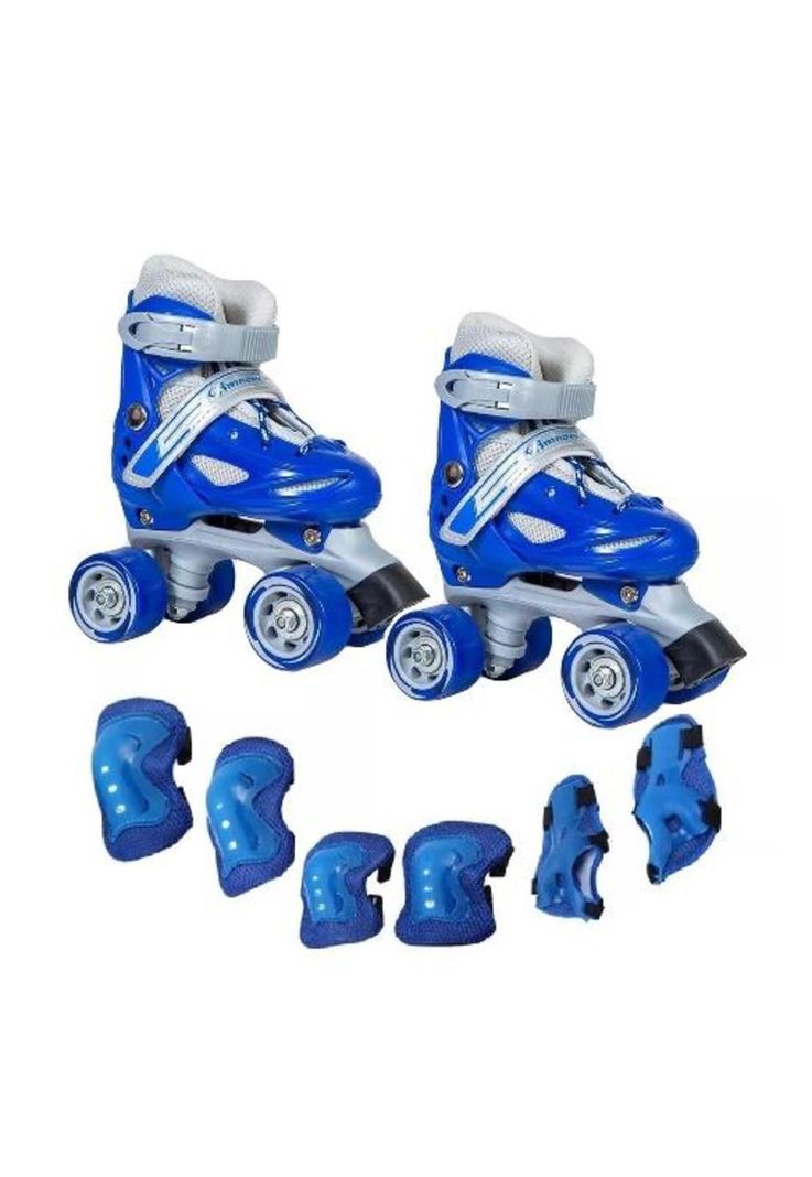 Patín 4 ruedas + set protección talla 29-32, azul-1