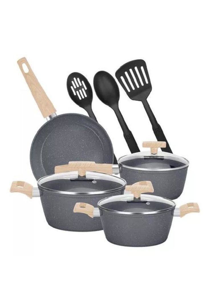 Batería de Cocina - 10 Piezas, Antiadherente, Granito, Menaje-0
