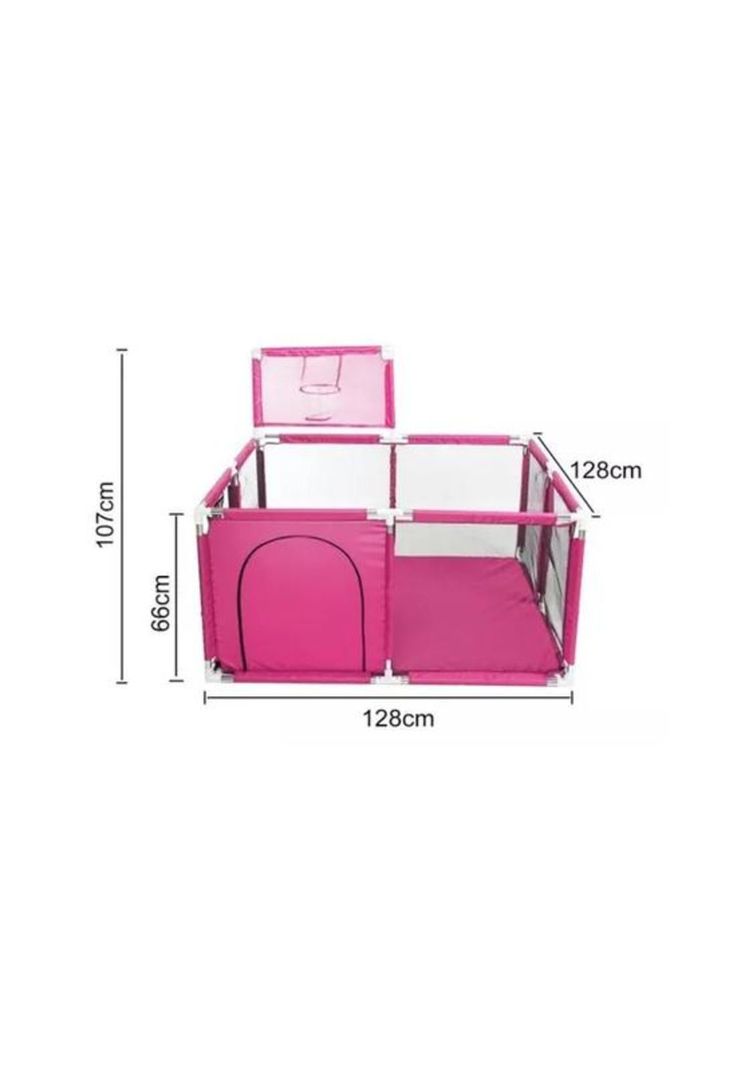 Corral de seguridad para bebés con aro de basket, 128cm, rosa-3