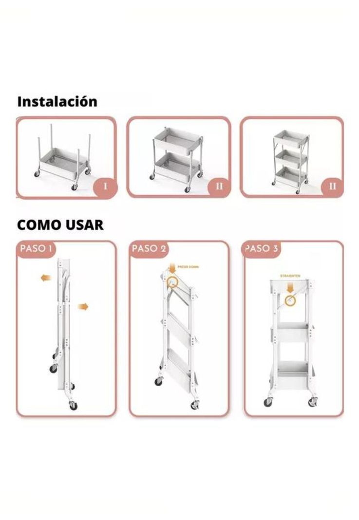 Organizador Carro Plegable Multiuso 3 Niveles Blanco-3