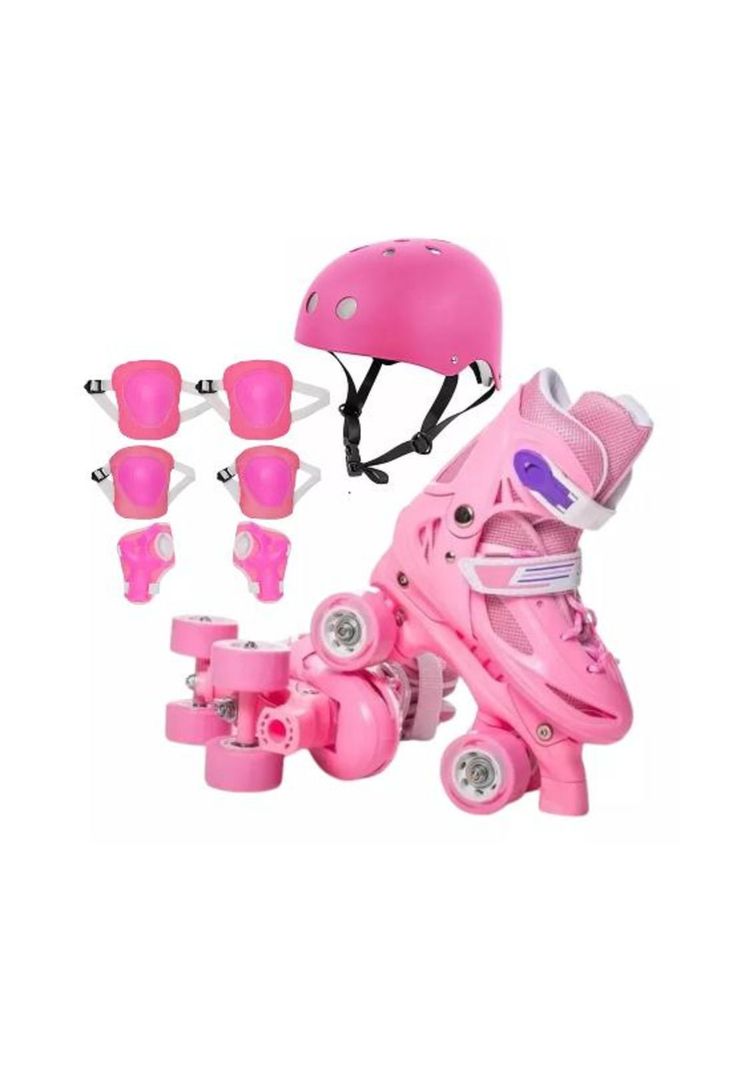 Patines rollers niña más protectores y casco talla M 25-29, rosado-5