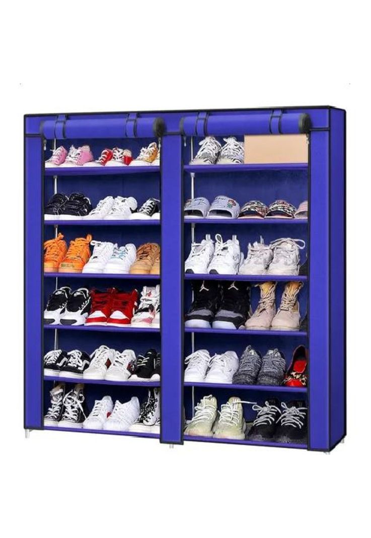 Zapatero armable 12 pisos organizador con funda azul-0