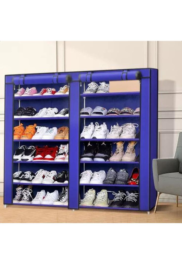 Zapatero armable 12 pisos organizador con funda azul-4