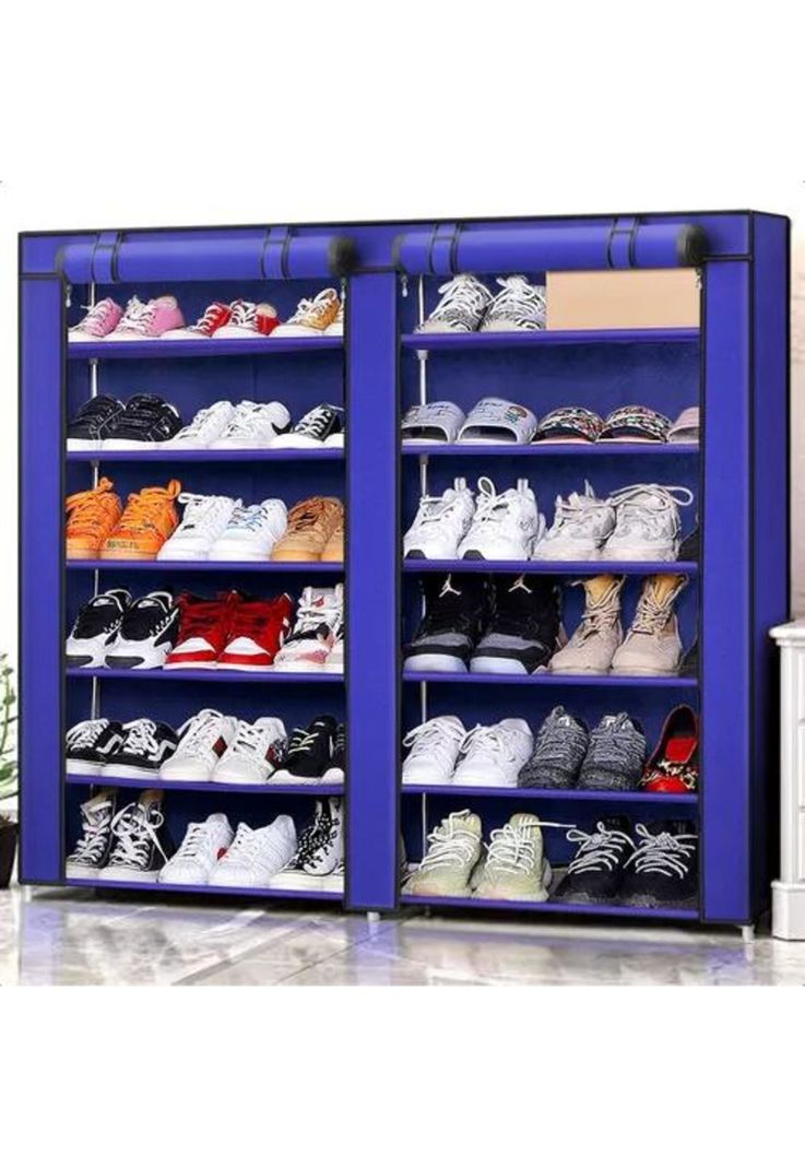 Zapatero armable 12 pisos organizador con funda azul-7