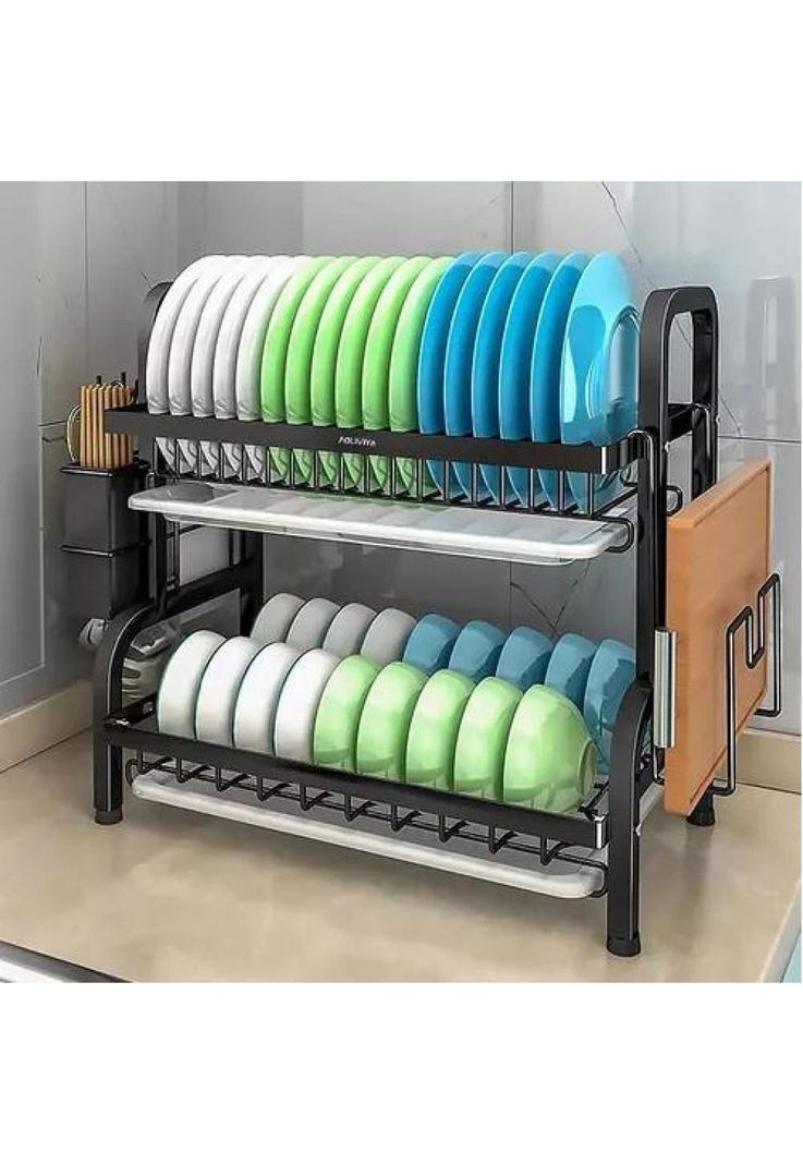 Escurridor Secador de Loza - Platos, Extraíble, 2 Niveles, Color Negro-2