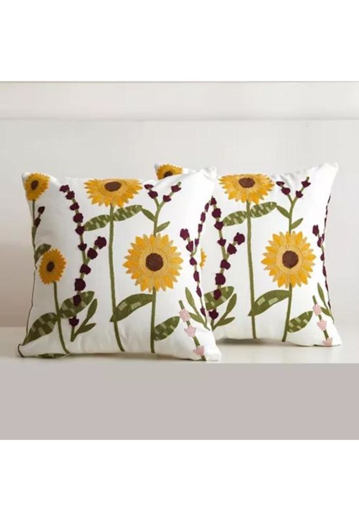 Pack de 4 Fundas para Cojines Sin Relleno con Diseños Bordados Amarillo 2-1