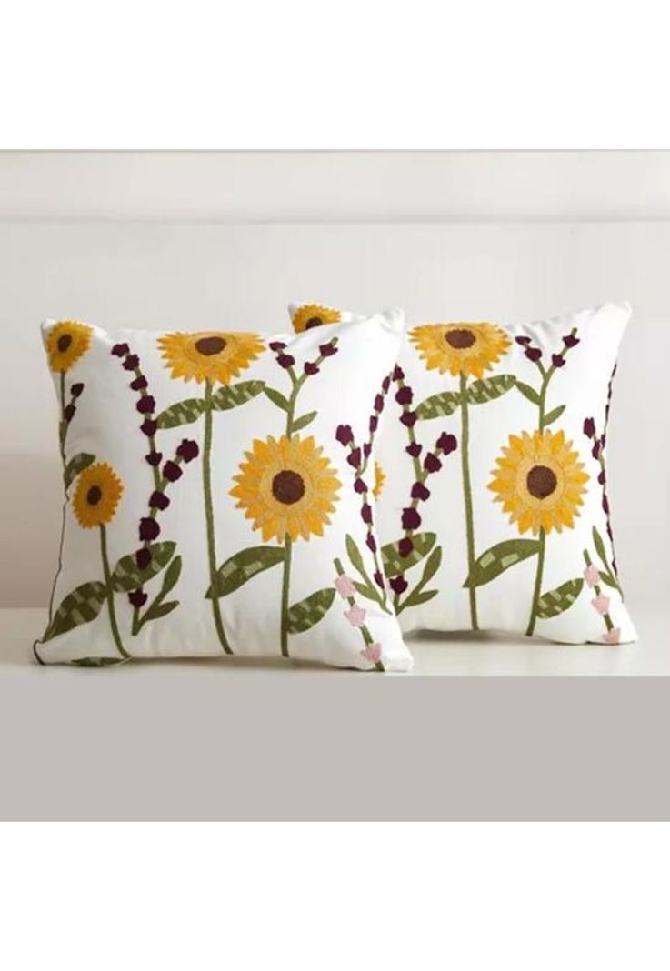 Pack de 4 Fundas para Cojines Sin Relleno con Diseños Bordados Amarillo 2-5