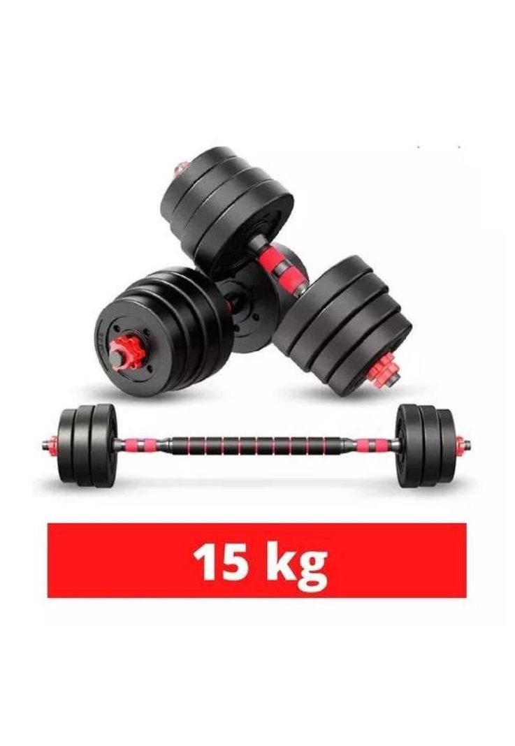 Set 2 De Mancuernas Ajustable De 15kg Con Unión Extensor Color Rojo-1